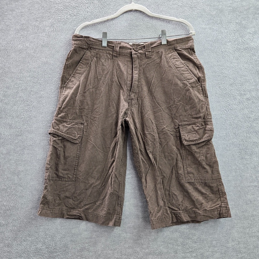 Avirex Shorts 32 Brown Cargo Checkered Eagle Logo Cotton Y2K Hiking Outdoor
